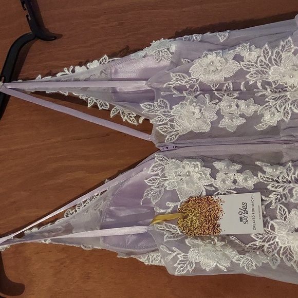 Light Purple V Neck Backless Lace Floor Length Prom Dresses, Purple Lace Formal. - Picture 7 of 8